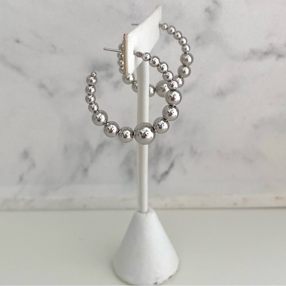 Silver Beaded Hoops - Picture 4 of 9